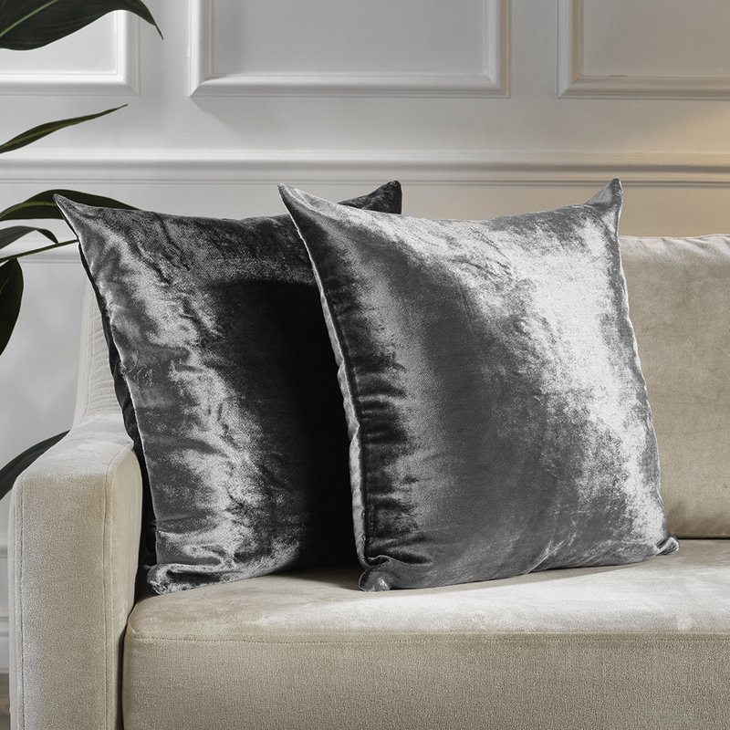 Shiny Velvet Pillow Cover, Square, 24"H x 24"W, Gray