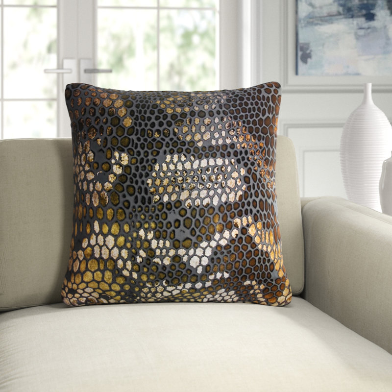 Snakeskin Square Velvet Pillow Cover & Insert, 22"H x 22"W, Sunstone