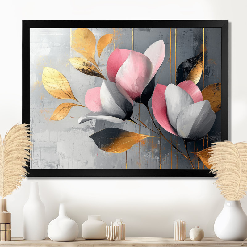 Medders - Floral Large Wall Art, Cadre simple, Noir, noir, noir, noir, H 16 po x l 32 po