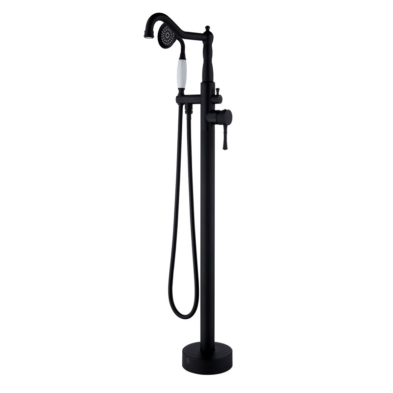 Bec de baignoire au sol avec inverseur et douchette, Noir mat
