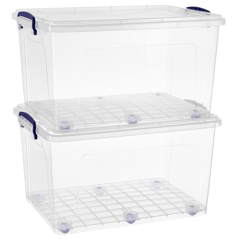  Storage Bins with Lids,44 Quart Clear Plastic Containers for Organizing, Stackable Totes, BPA Free, Odour Free, Organizer Boxes for Home, and Dorm, 2 Pack
