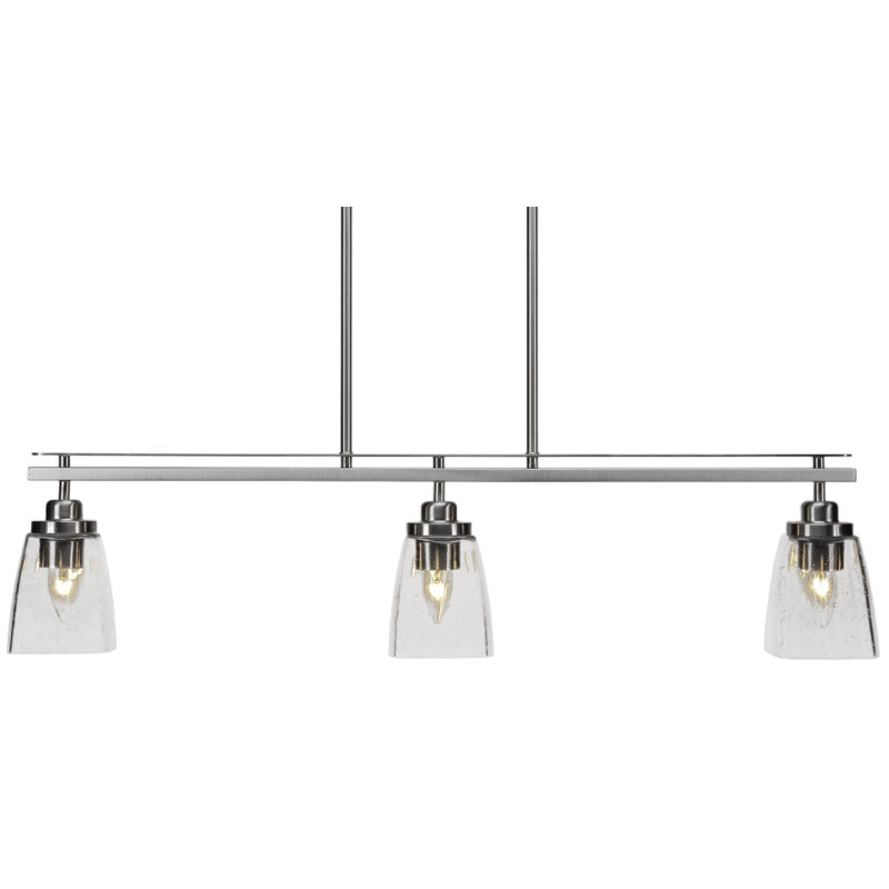 Agnon 3 Light Island Light Shown With 4.5" Square Glass, Grainé, Nickel brossé