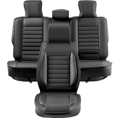 Seat Covers, Universal Car Seat Covers Full Set Seats, Front And Rear Seat, 9Pcs Faux Leather Seat Cover, Semi-Enclosed Design, Detachable Headrest And Airbag Compatible, For Most Car SUV Truck