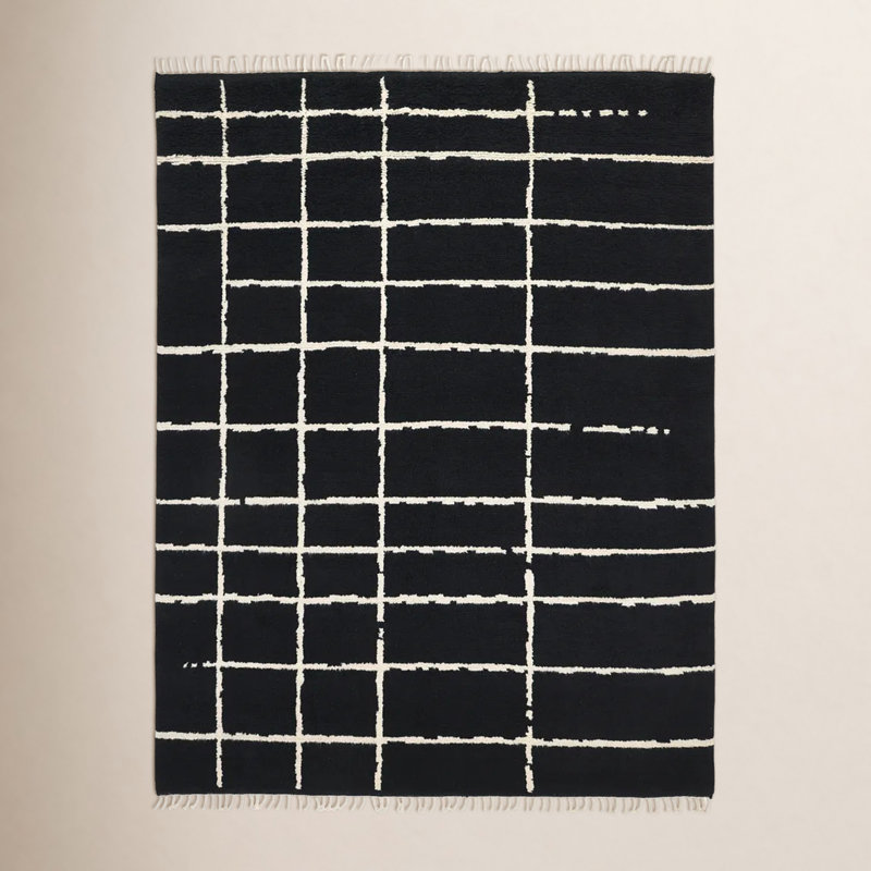 Paris Hand Knotted Area Rug in Black/White, Rectangle 8' x  10'