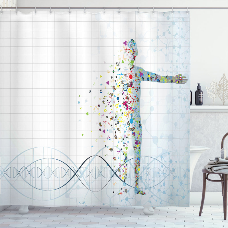 Rideau de douche simple en forme de molécule psychédélique numérique avec ADN humain d’une molécule d’ADN humain alexyanna