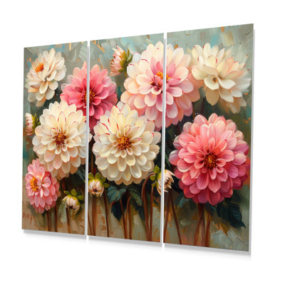 Ensemble de petits dahlia rose et vert avec petits pétales