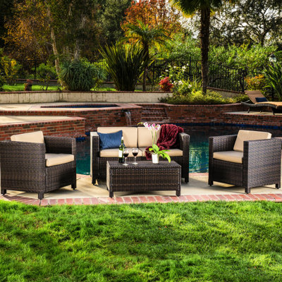 4 Dark Brown Lawn Seating - Foam-Filled Cushions With Water Resistance Outdoor 4Pc Furniture And 100%