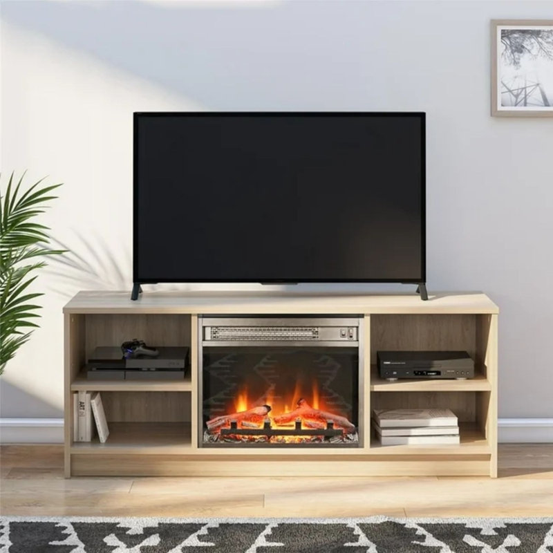 Fireplace TV Stand For Tvs Up To 55", white, Natural Wood