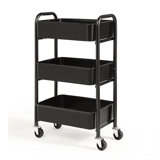 3-Tier Under Desk Mobile Utility Cart with Metal Storage Organizer