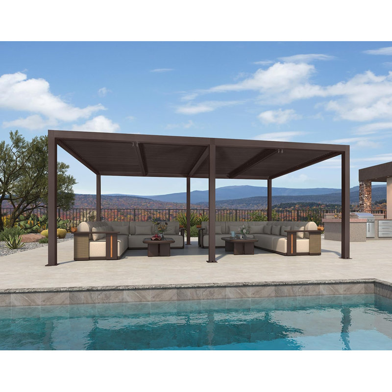 Pergola à persiennes 20 pi L 12 pi. D Pavillon de jardin en aluminium avec toit ajustable