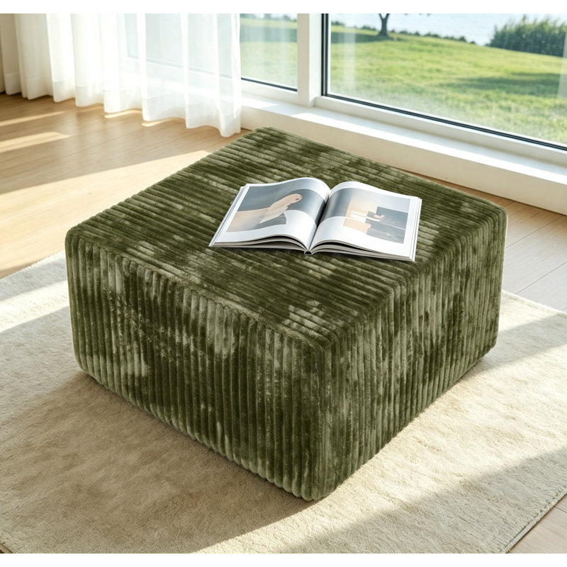 Repose-pieds carré carré rayé en velours côtelé modulaire 31,25 po x 31,25 po x 16,5 po pour repose-pieds vert, Green