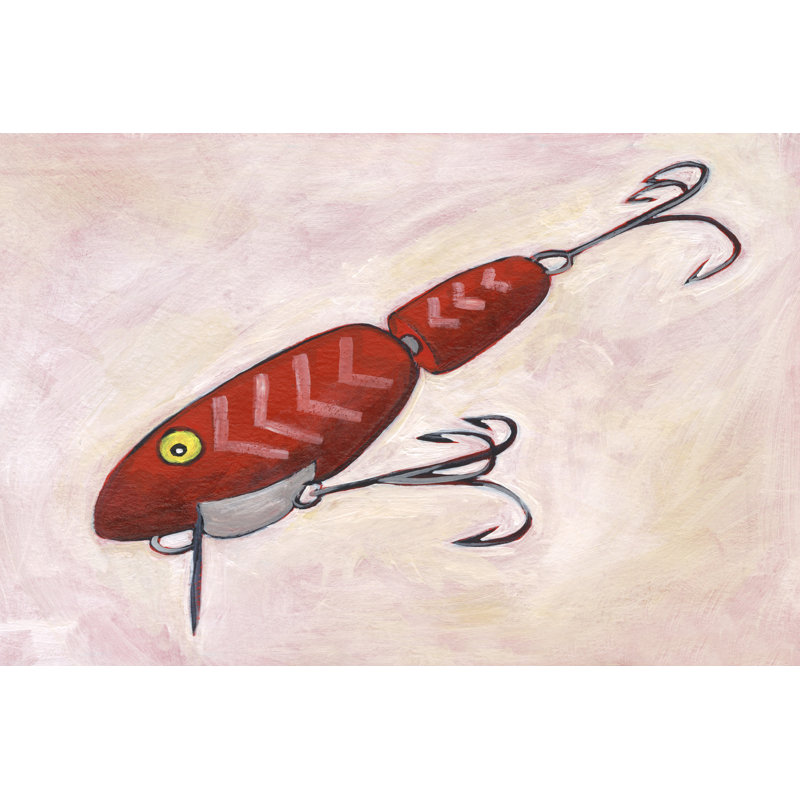«Retro Fishing Lure VI» par Regina Moore - peinture sur toile tendue, H 12 po x l 18 po