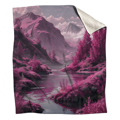 Pink Mountain Landscape Blankets