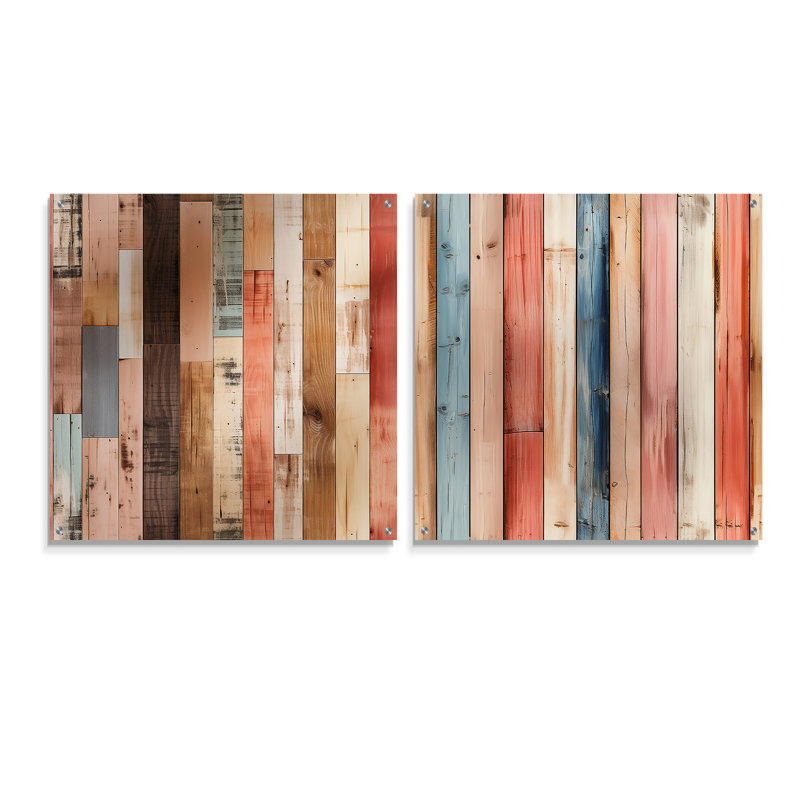 Molina - Ensemble de 2 peintures murales abstraites en acrylique, H 16 po x l 33 po