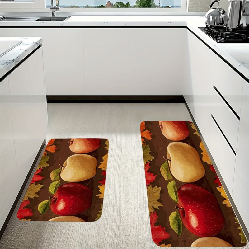 2 Pcs Autumn Apple Print Kitchen Mats Kitchen Dining Area