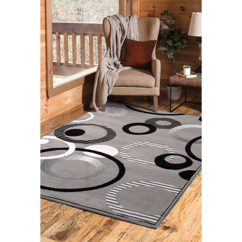 Tapis argenté / noir Gober, Tapis de couloir 2 pi 3 po x 7 pi 2 po