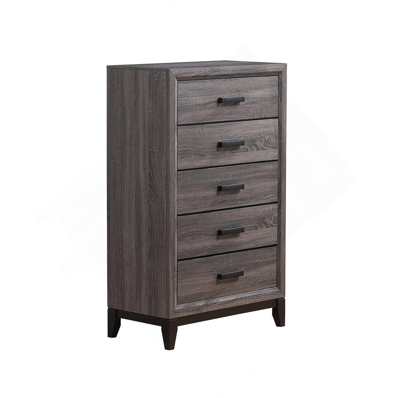 Commode verticale en bois manufacturé avec 5 tiroirs, Gris
