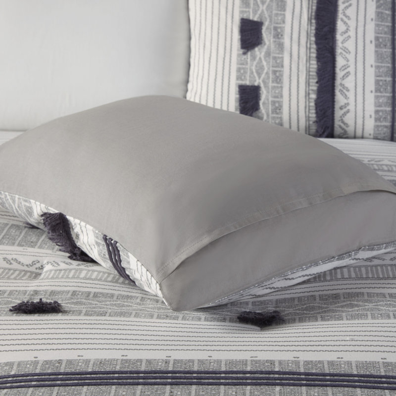 Cody 3 Piece Cotton Comforter Set, King/Cal. King Comforter + 2 King Shams, Gray/White