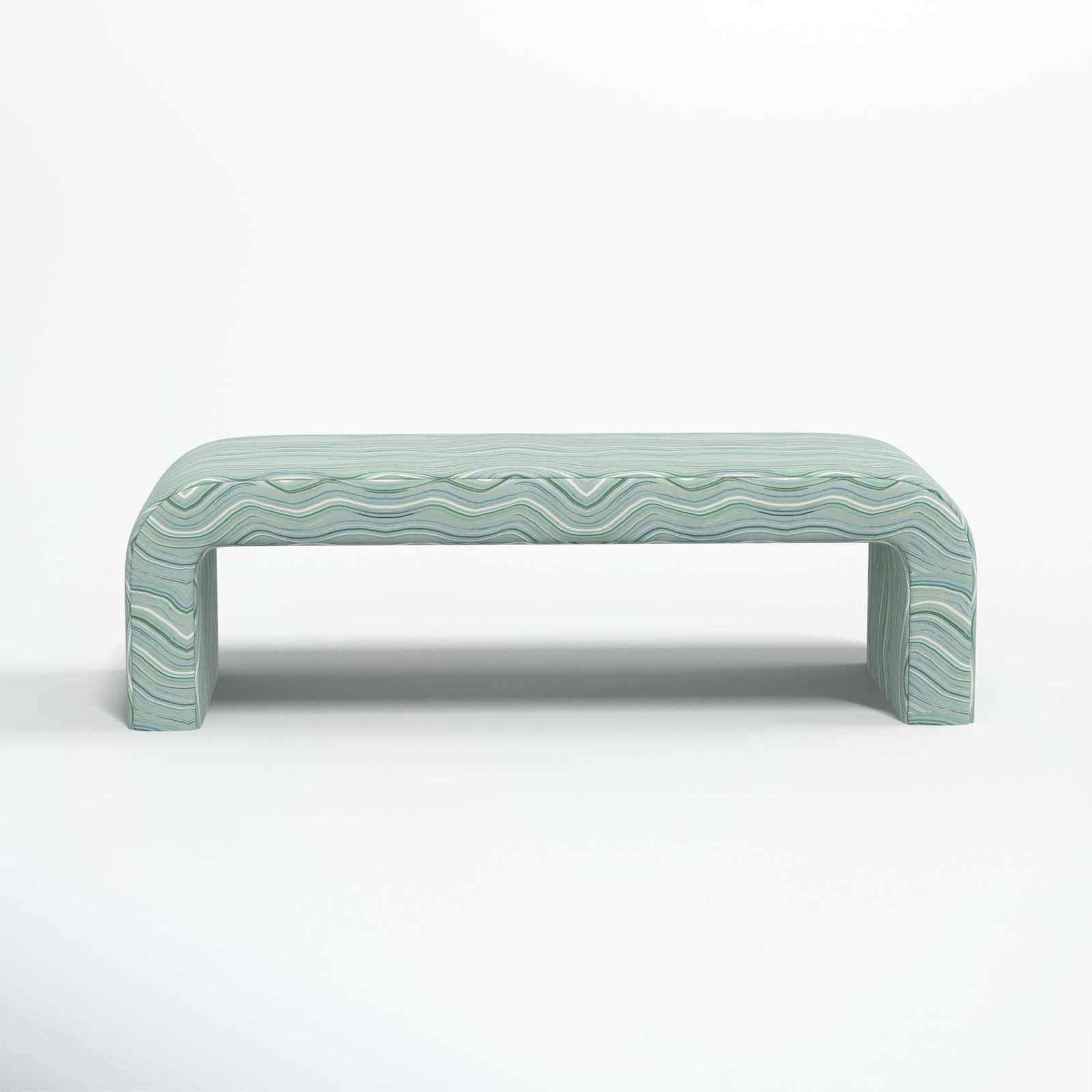 Barley Upholstered Bench, Makes Waves Blue Mist