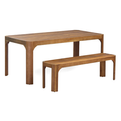 Ensemble de salle à manger 2 pièces en bois d'acacia avec table à lattes et banc Tavira