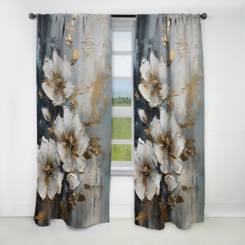 White Gold Apple Tree Symphony III - Apple Tree Curtain - Blackout Floral Curtain - 1 Panels, 52" W x 84" L