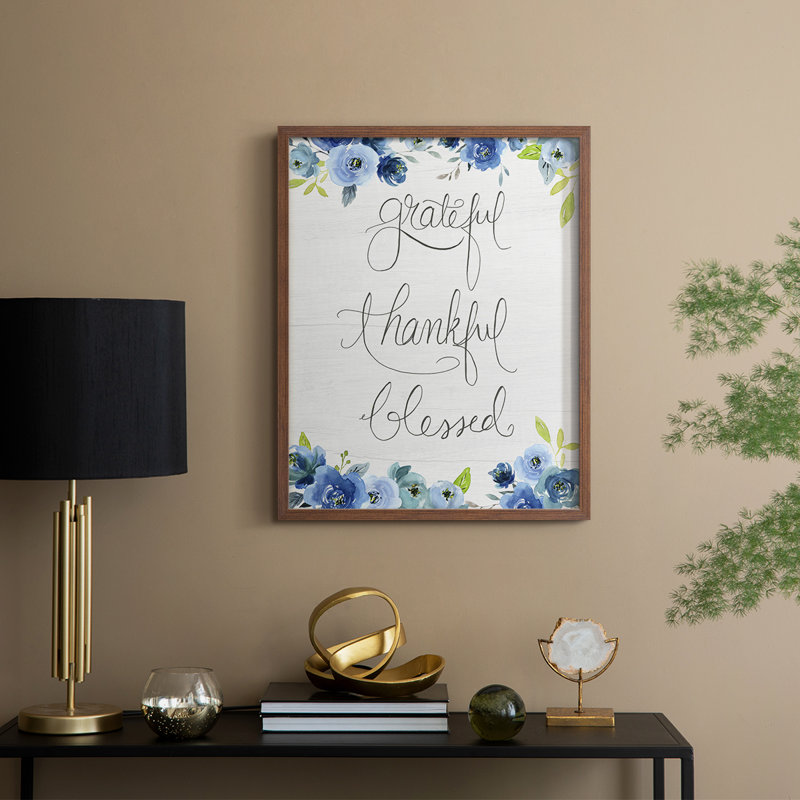 «Grateful, Thankful, Blessed», reproduction encadrée - bois massif