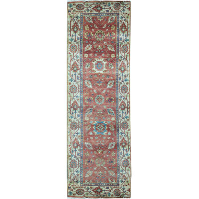 Hand-Knotted High-Quality Red and Ivory Runner