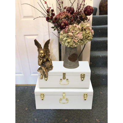 Decorative Metal Box Storage Trunks Set Of 2 College Dorm Chest With Lock Hole