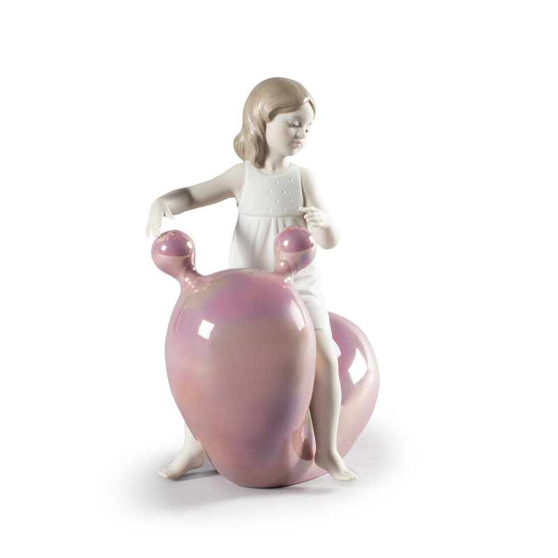 My Seesaw Balloon Girl Figurine, White/Pink