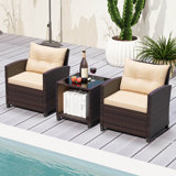 3 PCS Patio Sofa Set with Cushions & Tempered Glass Tabletop for Backyard