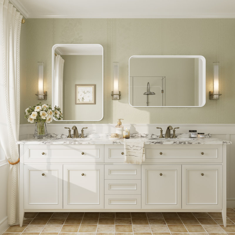 Miroir mural Aevar, 36 po x 24 po, Blanc mat