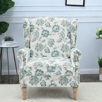 Modern Accent Chairs, Fabric Wingback with Wood Legs for Home Office
