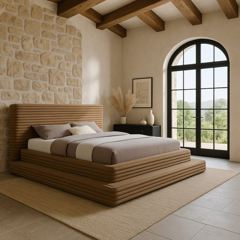 Lit en velours côtelé Cozzens, Très grand, Tissu côtelé en velours taupe