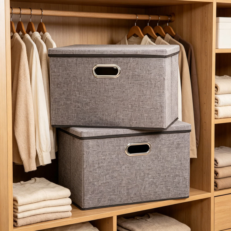 Grands bacs de rangement pliables avec couvercles, paquet de 3 boîtes de rangement pliables en mélange de coton avec couvercles