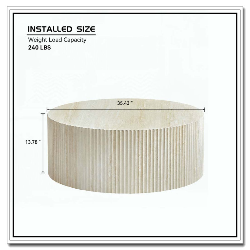 Round Coffee Table with Handcrafted Relief, Natural