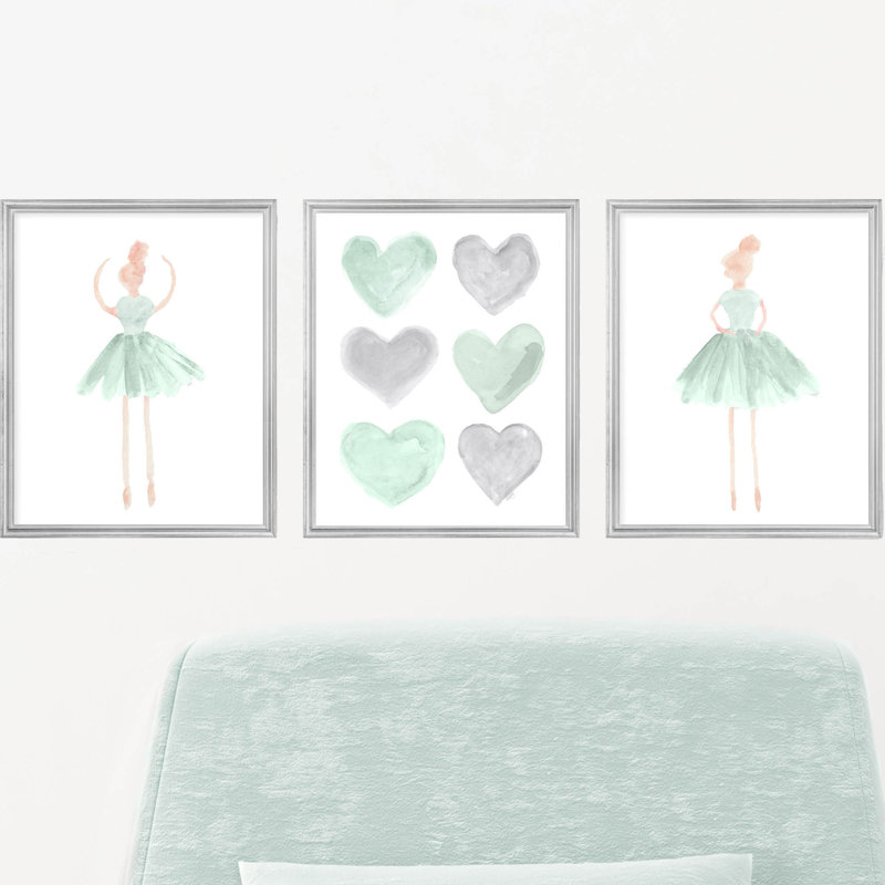 «Little Girls Ballet», impressions sur papier, H 10 po x l 8 po x P 0,06 po, Menthe et gris