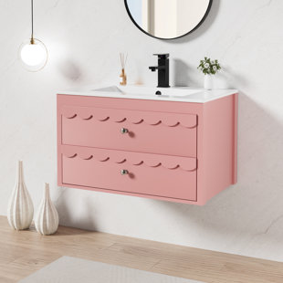 Gamlet 30" Wall Mounted  Bathroom Vanity With Ceramic Sink Top, Faucet, Decorative Wavy Edge