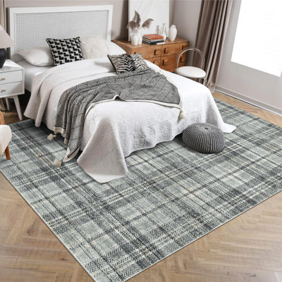 Tapis écossais lavable en tartan de 8 pi x 10 pi, tapis en velours perle doux antidérapant antidérapant et antidérapant, tapis de sol écossais de luxe pour salon, chambre de bébé, bureau