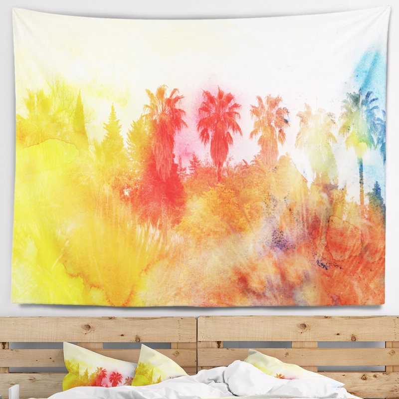 Tapisserie abstraite paysage tropical, H 32 po x l 39 po