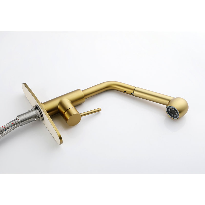 Brushed Gold Pull Out Kitchen Sink Faucet - 360 Rotatable, Two Water Output Settings For All Purposes, Corrosion & Rust Coating, Single Handle Operation, Stainless Steel With Spray Stream And Options