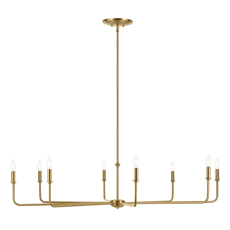 52" XL 8-Light Round Chandelier with White Linen Shade, Brass