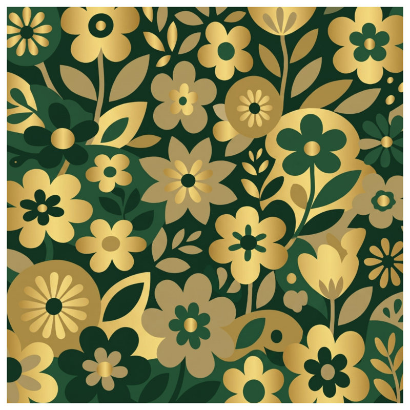 Tapis de bain à fleurs noires et blanches, L 24 po x L 17 po, Dark Green Medium Gold