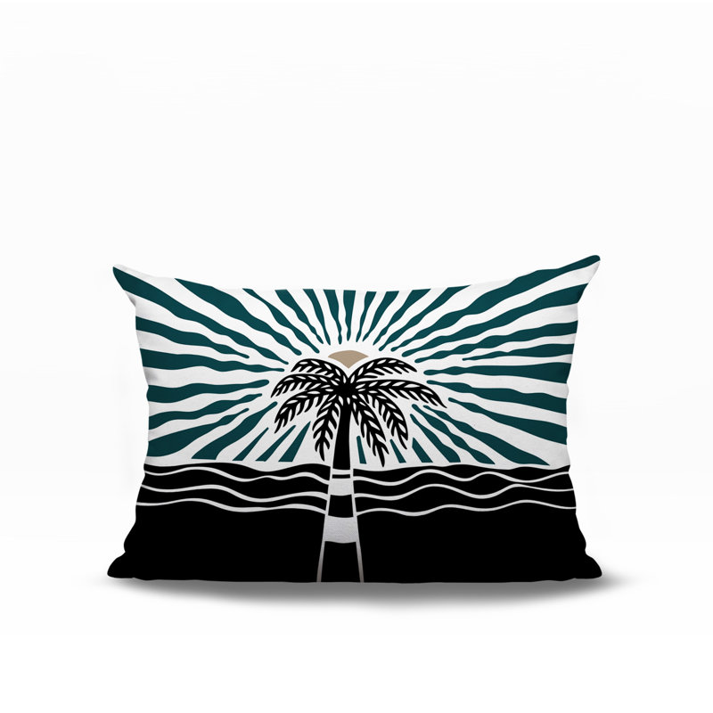 Oreiller rectangulaire réversible intérieur / extérieur Aky Palm, Émeraude, Rectangle H 14 po x l 20 po