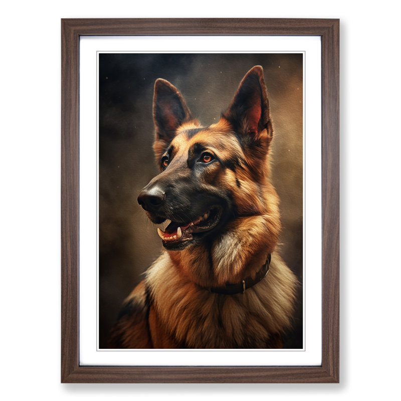 German Shepherd Romanticism - Framed Print, Walnut, 34cm H x 25cm W x 2cm D