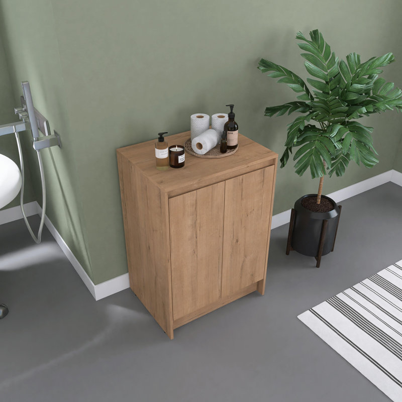 Armoire de rangement autoportante pour salle de bain 24 po, portes à fermeture douce, imitation chêne