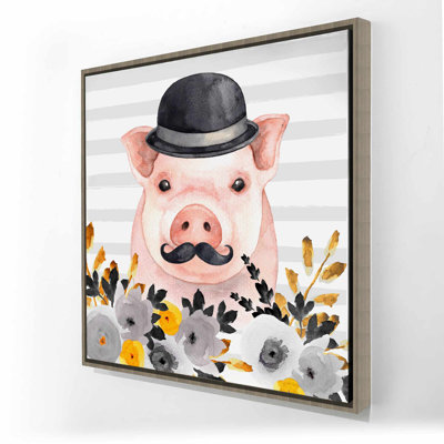 Small Detective Pig - Pink Bedroom Framed Canvas Decor