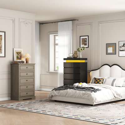 Ensemble de rangement vintage 2 pièces pour chambre à coucher avec commode haute à 6 tiroirs et commode haute à 5 tiroirs éclairées par DEL