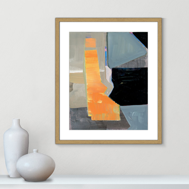 «Castellini Orange Pinstripe II» par Cartissi - peinture encadrée, H 25,5 po x l 21,5 po x P 0,75 po