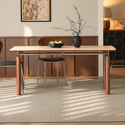 White Rectangular Sintered Stone + Solid wood + Stainless steel Dining Table