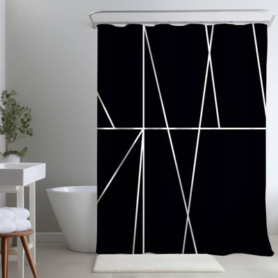 Contemporary White Shapes – Black & White – Polyester Shower Curtain, Dye Sublimation Print, 71" W × 74" L